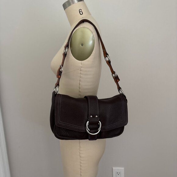 Vintage Coach CHELSEA Brown Pebbled Leather Shoulder Handbag Flap - Picture 1 of 11